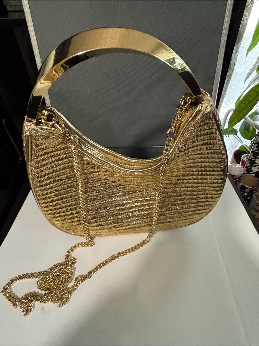 Gold Metallic Mini Bag with Chain Strap